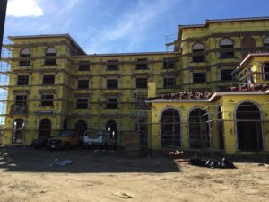 Large multi-story commercial building in framing stage